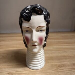 Vintage Made In Japan Ceramic 10"  Head Vase Women‎ With Dark Hair